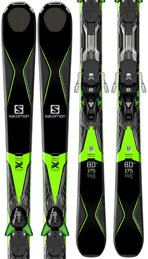 Salomon X Drive 8.0 FS Skis, 168cm, Black/Green, XT12 Bindings, 2017
